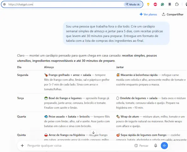 Exemplo prático de conversa ensinando como usar a IA no dia a dia para resolver tarefas simples.