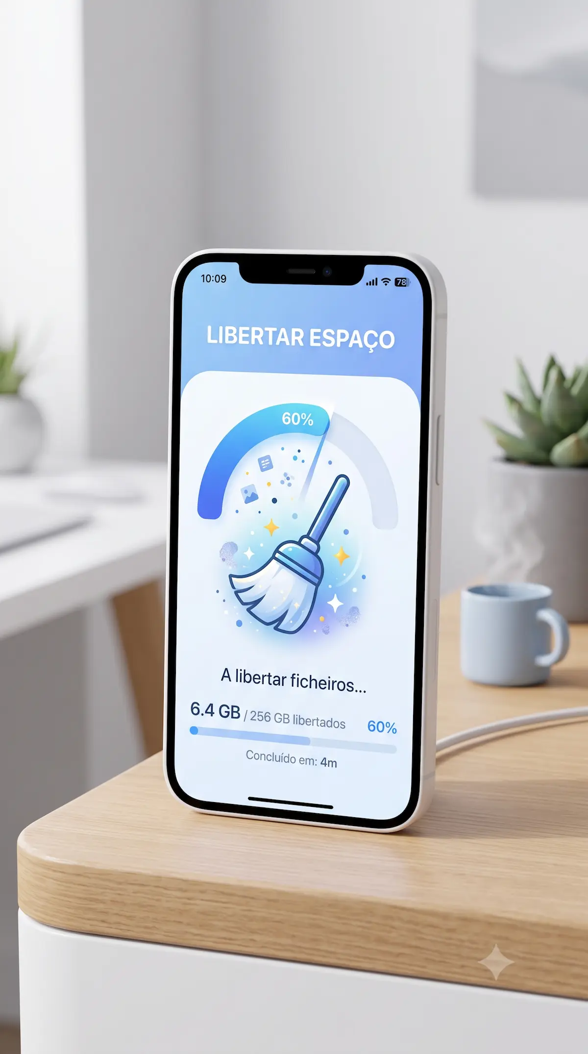 Smartphone a limpar a memória do iPhone com gráfico de armazenamento