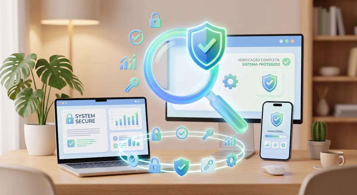 Pessoa a verificar como saber se tem virus no telemovel ou computador através de ferramentas de segurança.