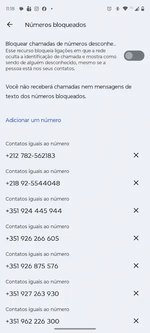 Configuração do aplicativo Telefone ensinando como bloquear spam no celular Android.