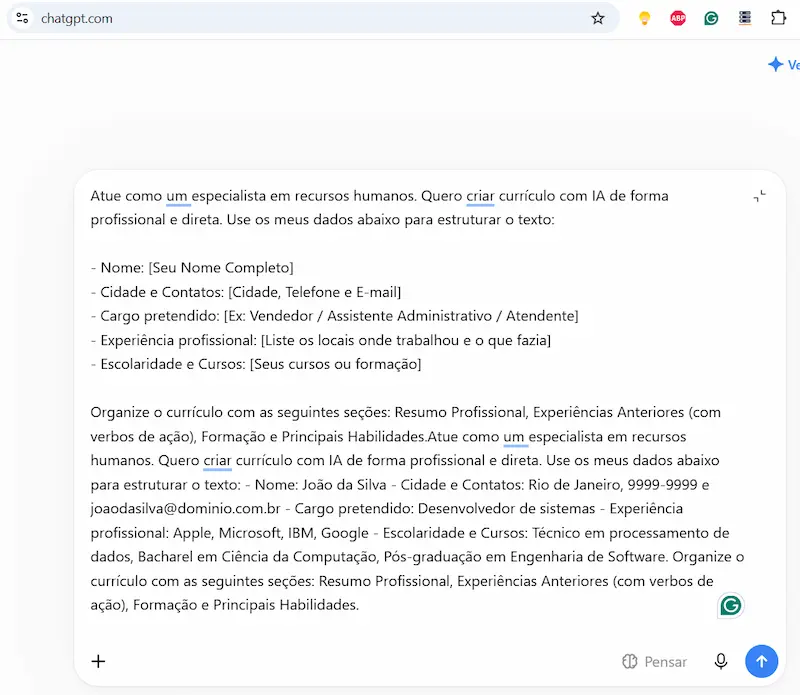 Tela inicial da ferramenta para criar currículo com IA grátis.