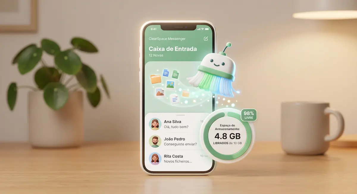 Tela de smartphone com opções fáceis para limpar a memória do WhatsApp e liberar espaço no celular.