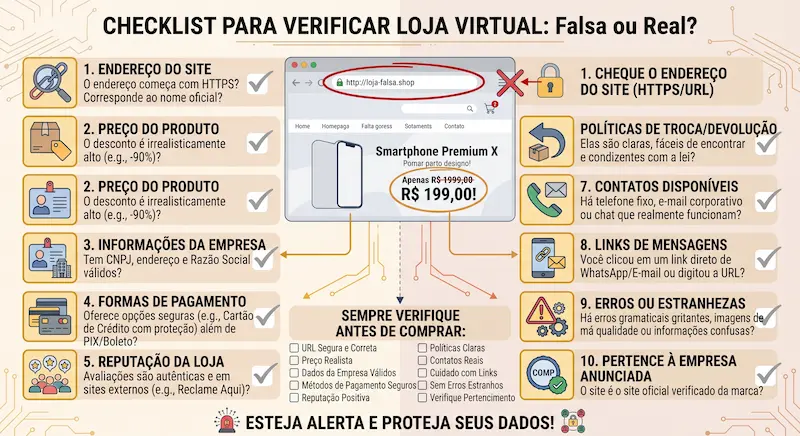 exemplo de como identificar um site falso