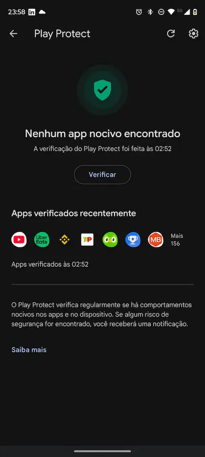 como verificar o Play Protect no Android